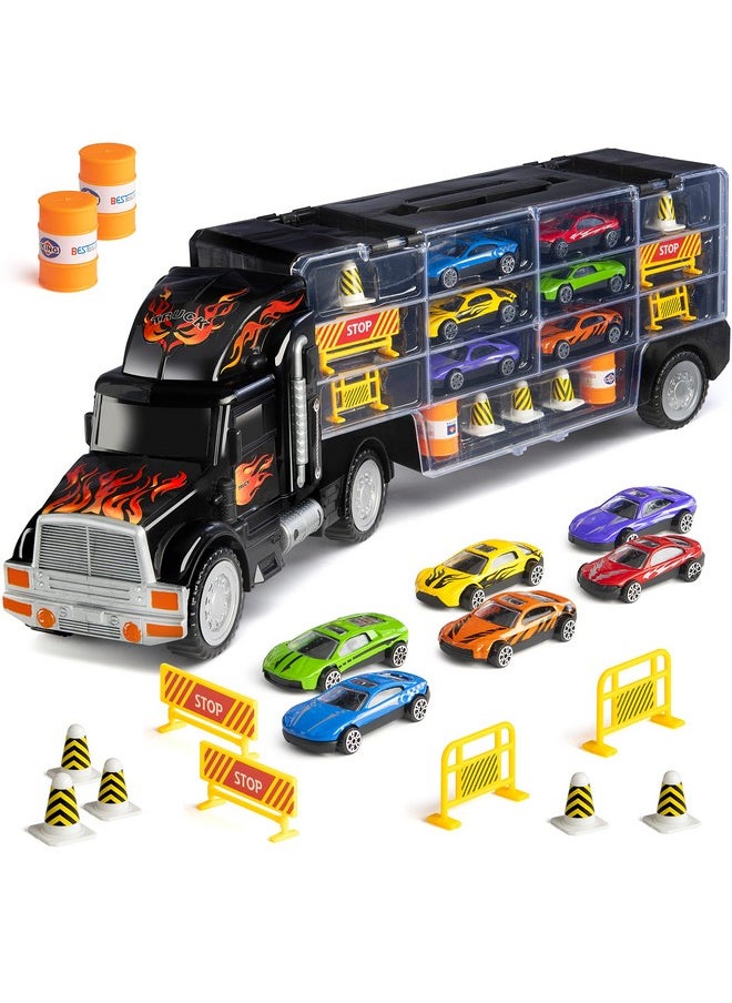 Play22 Semi Truck Toys for Boys Ages 3-5 - 17 in 1 Kids Toys Truck Transport Car Carrier with 6 Cars, 11 Accessories, Birthday Gifts Toys for 3 Year Old Boys, Toddler Boy Toys