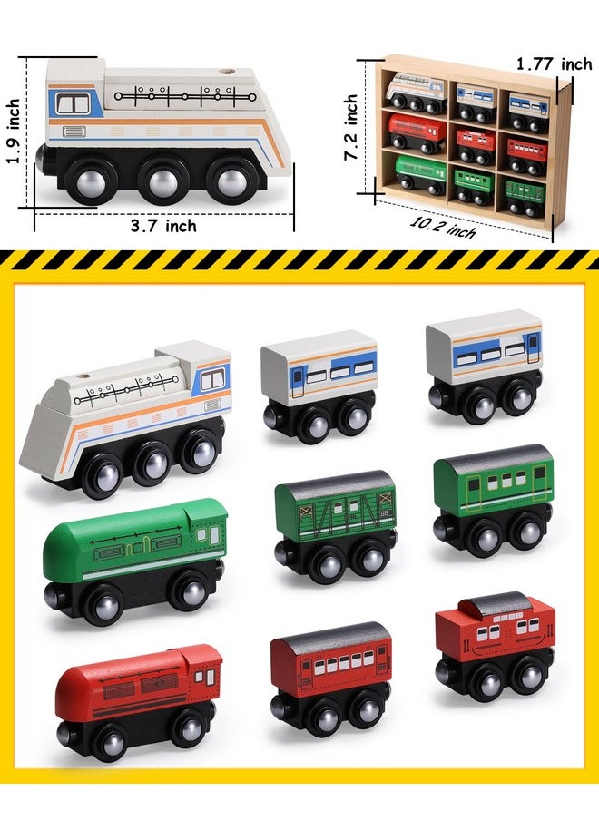 SainSmart Jr. 9 Pcs Wooden Train Set Magnetic Train Toys for Toddlers Kids Engine Vehicles Toy Train Cars for Boys Girls Compatible with Train Tracks