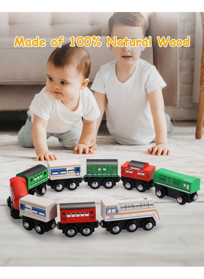 SainSmart Jr. 9 Pcs Wooden Train Set Magnetic Train Toys for Toddlers Kids Engine Vehicles Toy Train Cars for Boys Girls Compatible with Train Tracks