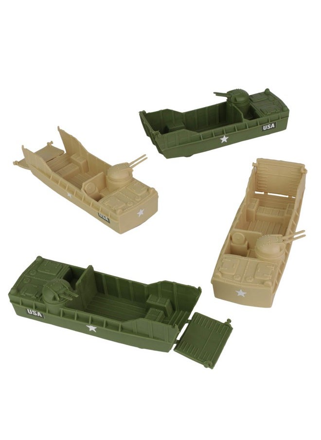 BMC Classic Marx Landing Craft - 4pc Tan vs. OD Green Plastic Army Men Vehicles