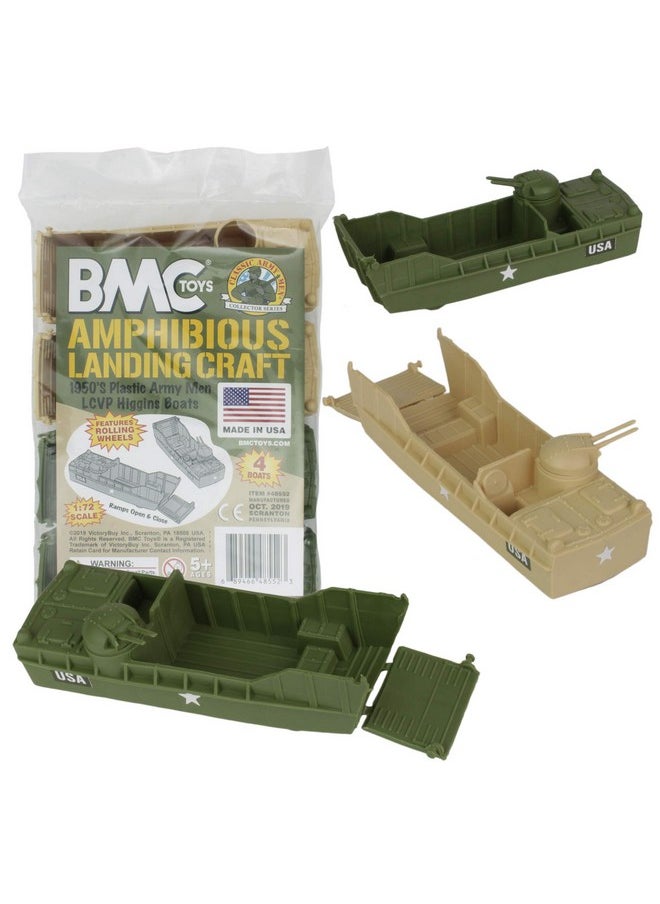 BMC Classic Marx Landing Craft - 4pc Tan vs. OD Green Plastic Army Men Vehicles
