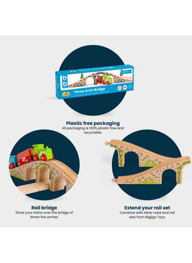 Bigjigs Rail Three Arch Bridge, Wooden Toys, Wooden Arch, Bigjigs Train Accessories, Train Toys, Wooden Train Sets, Wooden Toys for 3 4 5 Year Olds