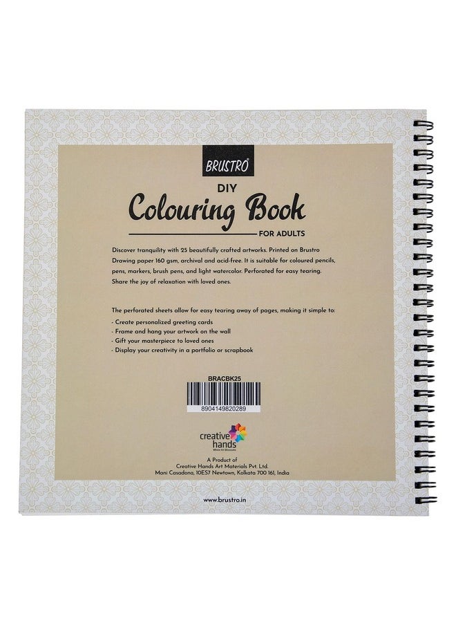 BRUSTRO DIY Colouring Book for Adults | 9x9 inches, 160 GSM, 25 Perforated Sheets | Ideal for Fineliners, Colour Pencils, Brush Pens, Markers.