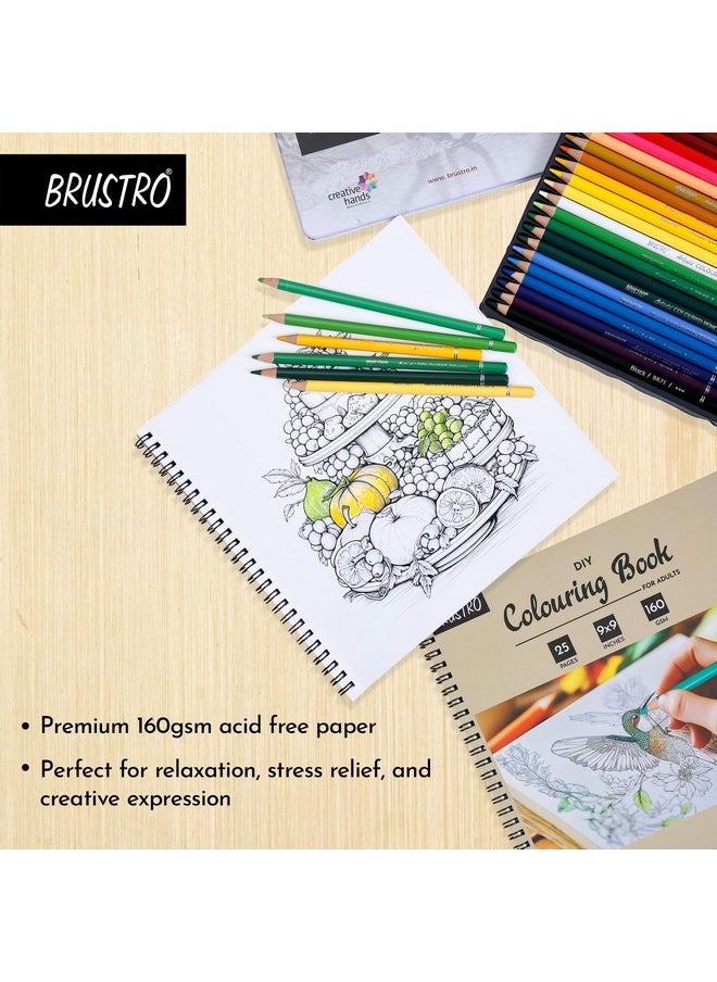 BRUSTRO DIY Colouring Book for Adults | 9x9 inches, 160 GSM, 25 Perforated Sheets | Ideal for Fineliners, Colour Pencils, Brush Pens, Markers.