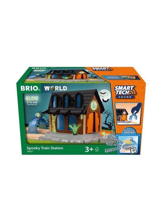 BRIO World - 36007 Smart Tech Sound Spooky Train Station | Kid-Friendly Train Set Accessory | Interactive Sound and Light Effects | Glow-in-The-Dark Feature | Made with FSC-Certified Wood