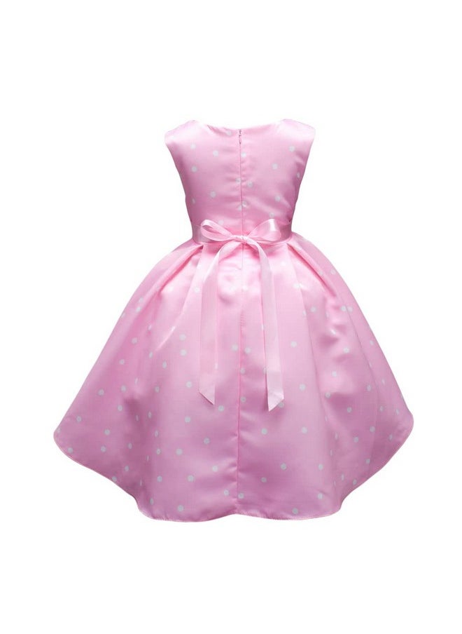 Hopscotch Girls Sleeveless Polka Dot Print Party Dress in Pink Color for Ages 6-7 Years