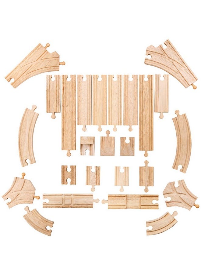 Bigjigs Rail Low Level Train Track Expansion Pack - 25pc Wooden Train Track for Train Sets , Quality Bigjigs Train Accessories , Compatible with most major Wooden Railway Brands