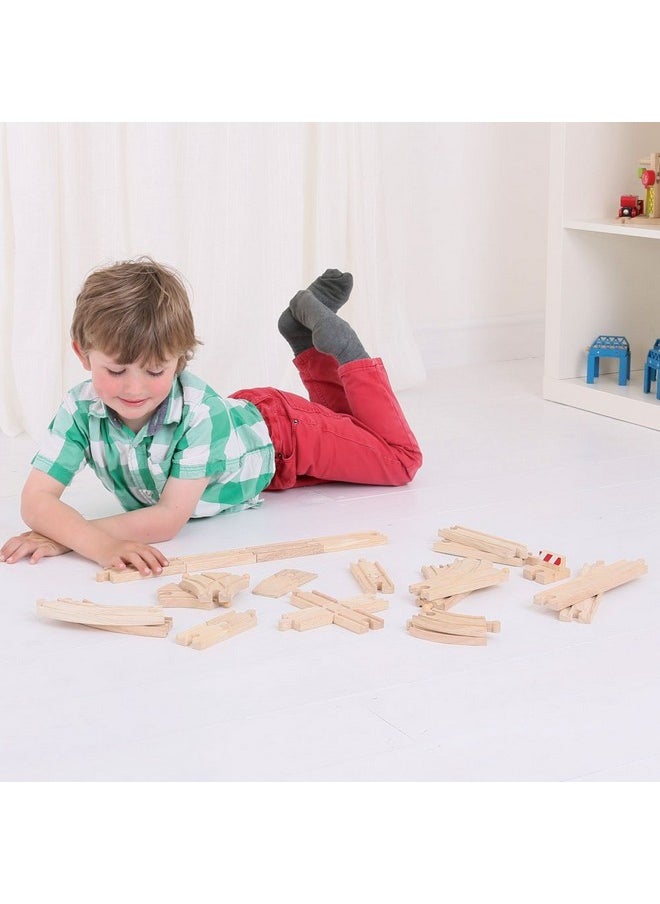 Bigjigs Rail Low Level Train Track Expansion Pack - 25pc Wooden Train Track for Train Sets , Quality Bigjigs Train Accessories , Compatible with most major Wooden Railway Brands