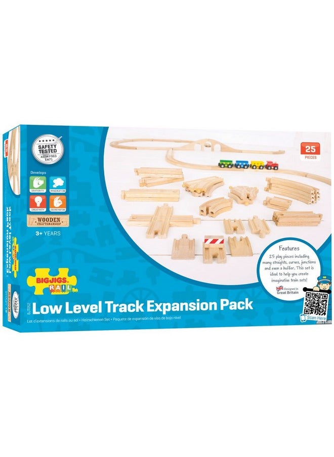 Bigjigs Rail Low Level Train Track Expansion Pack - 25pc Wooden Train Track for Train Sets , Quality Bigjigs Train Accessories , Compatible with most major Wooden Railway Brands