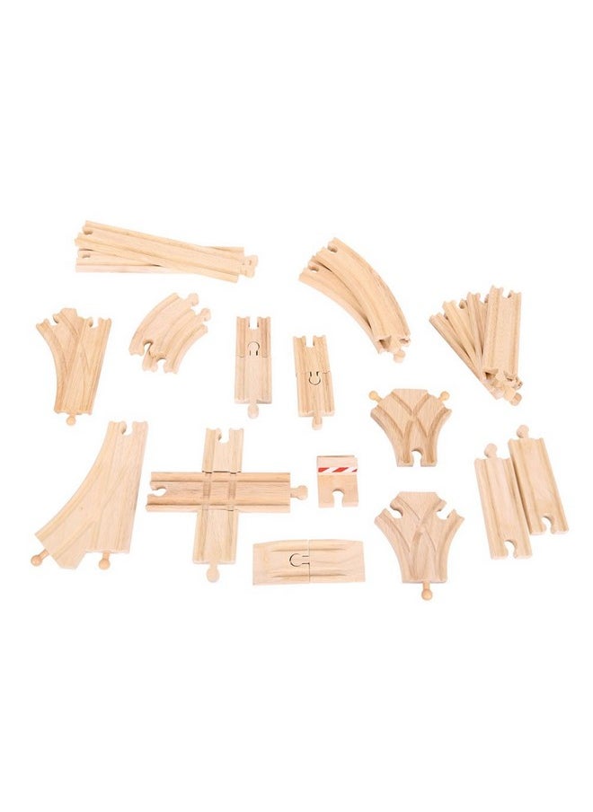 Bigjigs Rail Low Level Train Track Expansion Pack - 25pc Wooden Train Track for Train Sets , Quality Bigjigs Train Accessories , Compatible with most major Wooden Railway Brands