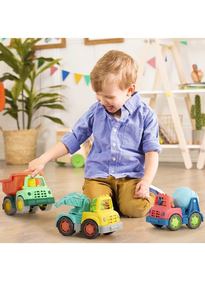 Battat- Wonder Wheels- Set Of 3 Mini Toy Trucks For Kids, Toddlers - Dump Truck, Cement Truck, Tow Truck - Recyclable Materials- Mini Toy Characters- Construction- 1 year +