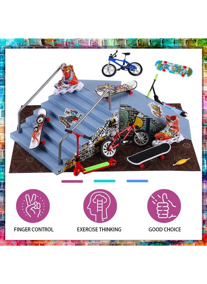 Civaner Fingerboard Skatepark Set 24 Pcs Mini Finger Toy with Finger Skateboards Ramp, Finger Bikes, Finger Scooter, Finger Skates for Skate Lovers Gift