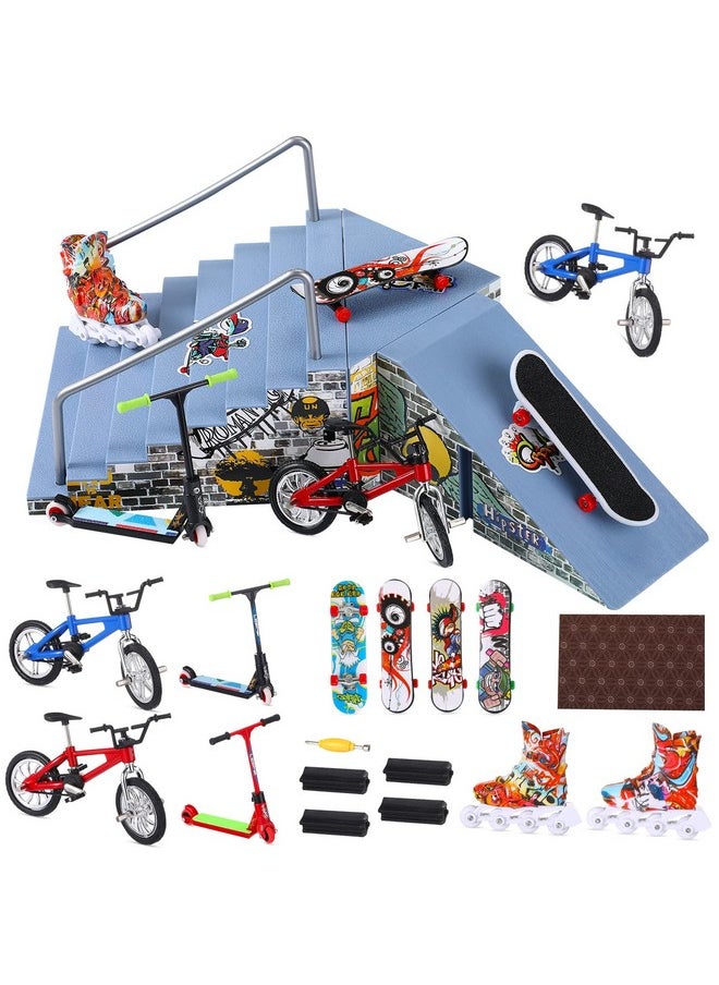 Civaner Fingerboard Skatepark Set 24 Pcs Mini Finger Toy with Finger Skateboards Ramp, Finger Bikes, Finger Scooter, Finger Skates for Skate Lovers Gift