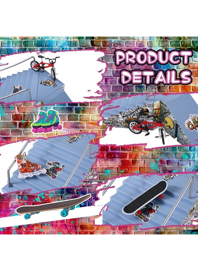 Civaner Fingerboard Skatepark Set 24 Pcs Mini Finger Toy with Finger Skateboards Ramp, Finger Bikes, Finger Scooter, Finger Skates for Skate Lovers Gift