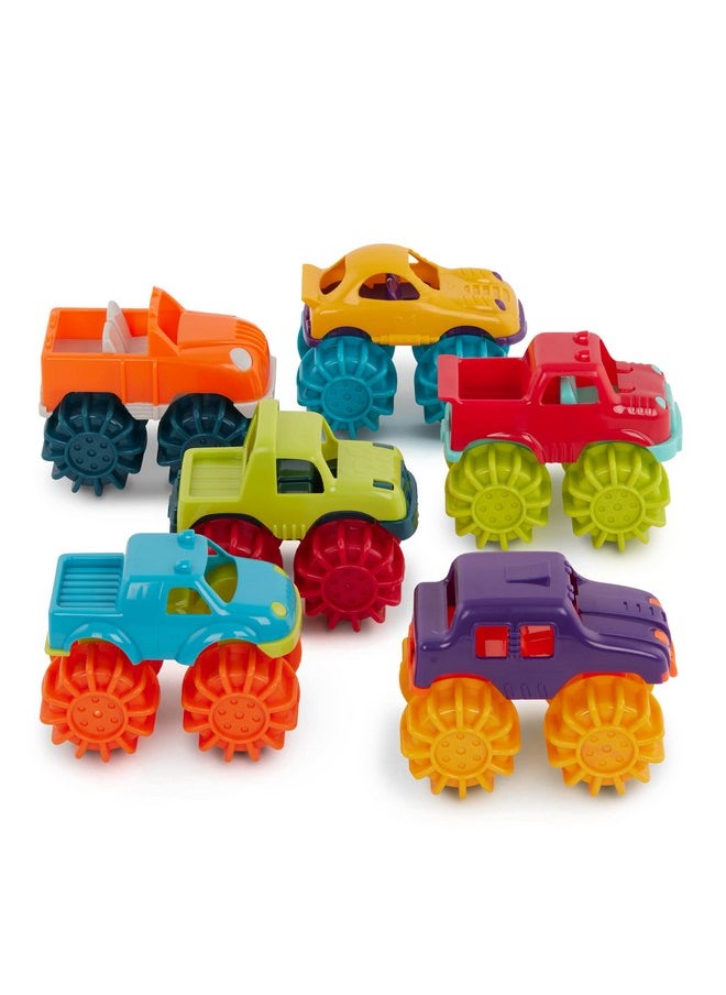 Battat - Plastic Toy Cars - 6-Pack & Storage Bag - Colorful Toddler Trucks - Easy To Clean - 2 Years + - Mini Monster Trucks