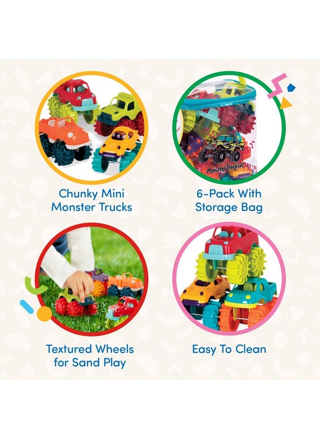 Battat - Plastic Toy Cars - 6-Pack & Storage Bag - Colorful Toddler Trucks - Easy To Clean - 2 Years + - Mini Monster Trucks