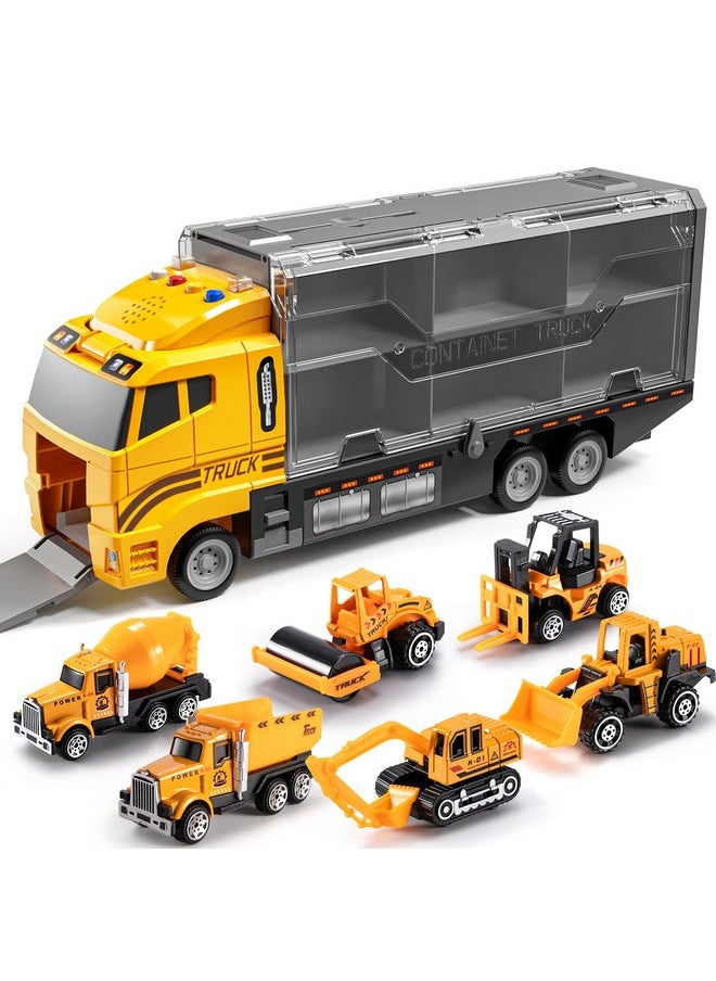Toddler Toys for 3-9 Years Old Boys, Construction Toys Car Transport Vehicle W/Play Mat, Die-cast Alloy Engineering Vehicle Gifts for Age 3 4 5 6 Kids Child Boys Girls Birthday Party Favor