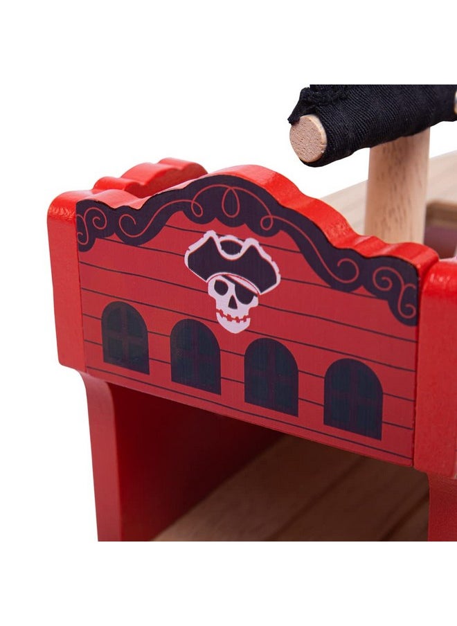 Bigjigs Rail Wooden Pirate Ship Galleon - Pirate Accessories for Wooden Train Sets, Bigjigs Train Accessories, Pirate Ship Toys for Kids, Wooden Toys for 3 4 5 Year Olds