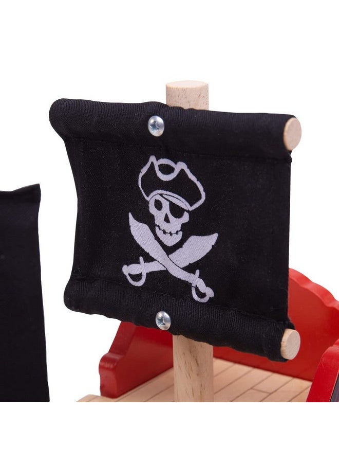 Bigjigs Rail Wooden Pirate Ship Galleon - Pirate Accessories for Wooden Train Sets, Bigjigs Train Accessories, Pirate Ship Toys for Kids, Wooden Toys for 3 4 5 Year Olds