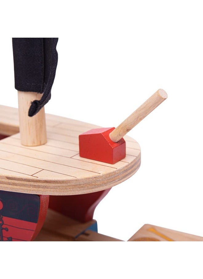 Bigjigs Rail Wooden Pirate Ship Galleon - Pirate Accessories for Wooden Train Sets, Bigjigs Train Accessories, Pirate Ship Toys for Kids, Wooden Toys for 3 4 5 Year Olds