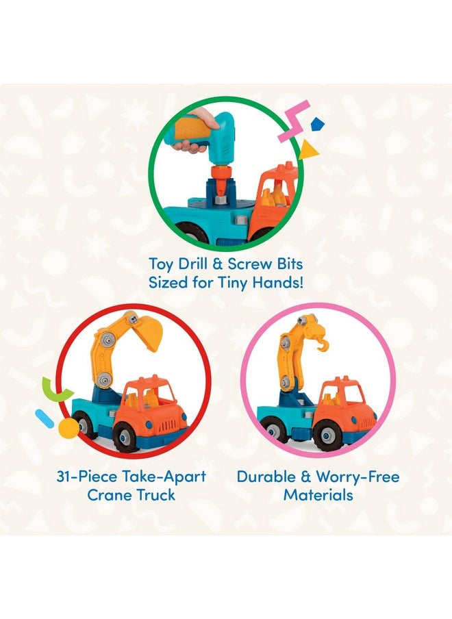 Battat- Wonder Wheels- Take-Apart Crane Truck - Toy Crane Truck With Drill For Kids - STEM Toy- Developmental Toy - 3 Years +