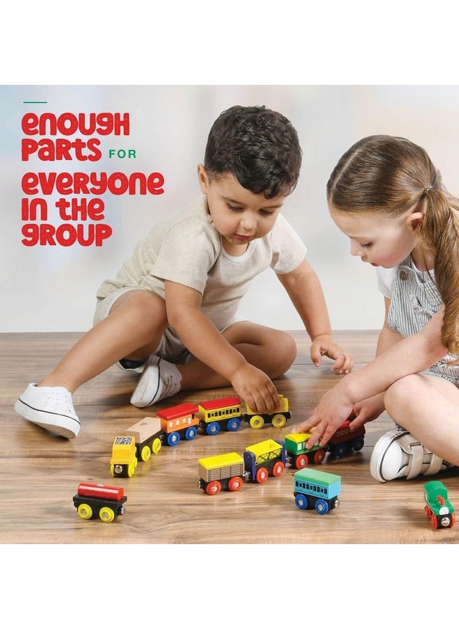 Wooden Train Set 12 PCS - Train Toys Magnetic Set Includes 3 Engines - Toy Train Sets For Kids Toddler Boys And Girls - Compatible With All Major Brands - Original - By Play22