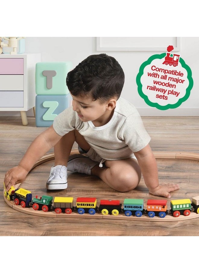 Wooden Train Set 12 PCS - Train Toys Magnetic Set Includes 3 Engines - Toy Train Sets For Kids Toddler Boys And Girls - Compatible With All Major Brands - Original - By Play22