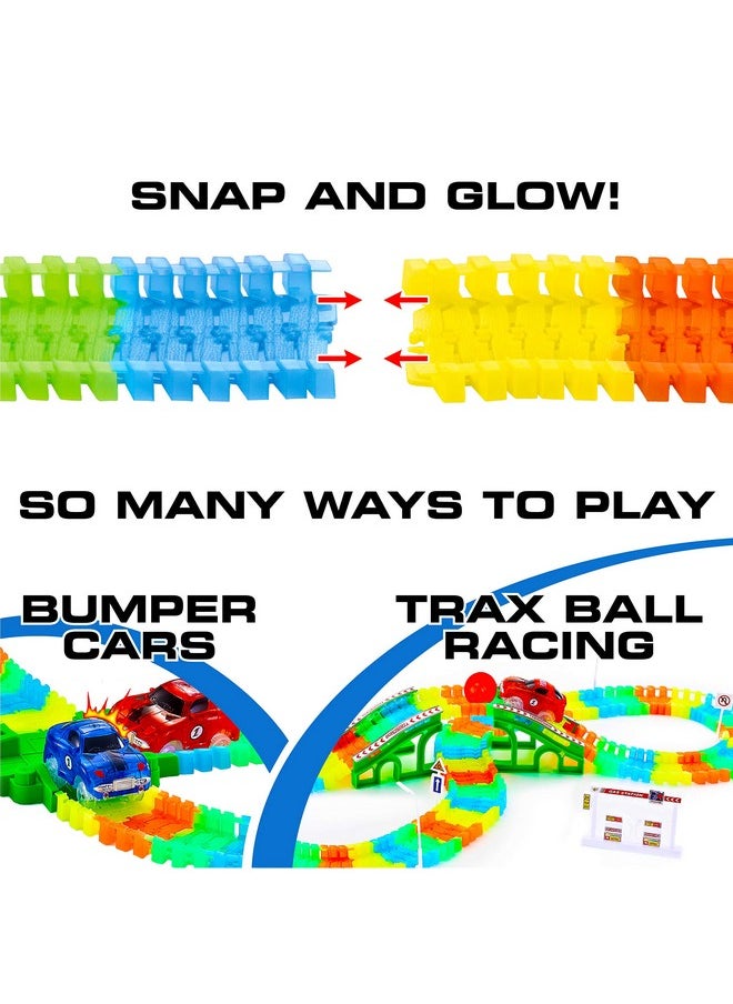 USA Toyz Glow Race Tracks and LED Toy Cars - 360pk Glow in The Dark Bendable Rainbow Race Track Set STEM Building Toys for Boys and Girls with 2 Light Up Toy Cars
