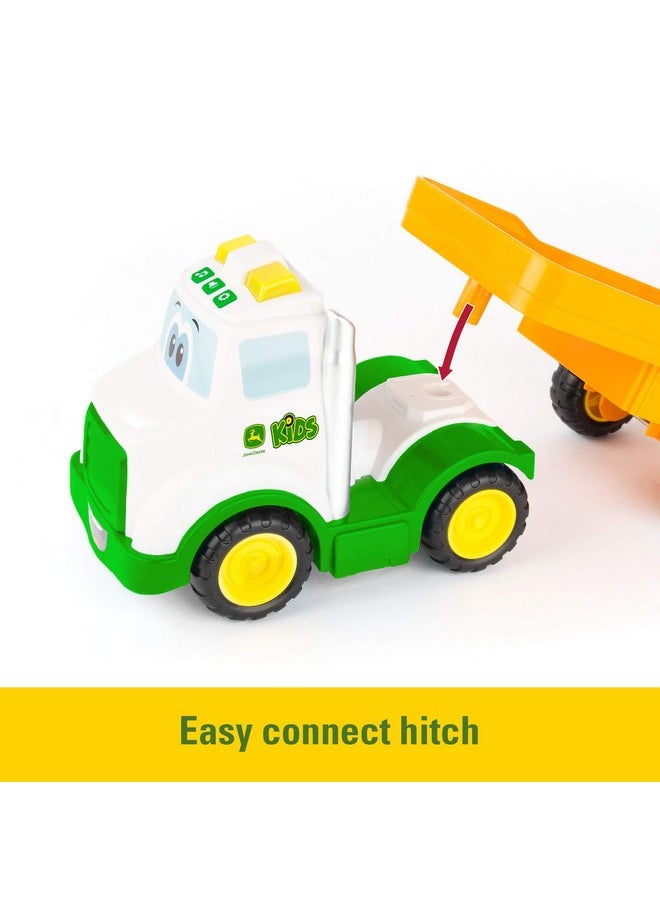 JOHN DEERE Lights & Sounds Farmin' Friends Hauling Set - Includes Toy Truck and Backhoe Tractor Toy Toys - Toddler Toys Ages 18 Months and Up