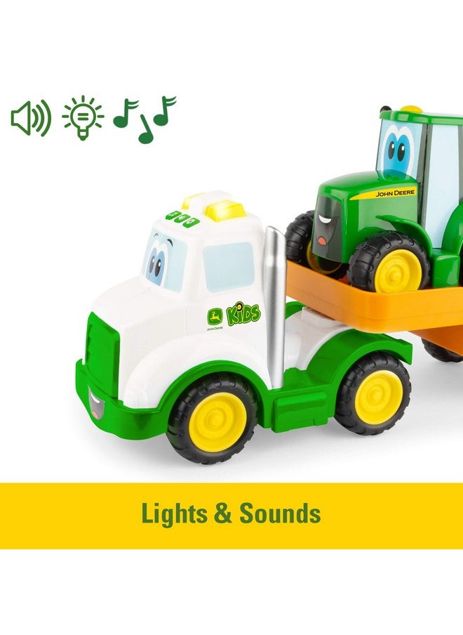 JOHN DEERE Lights & Sounds Farmin' Friends Hauling Set - Includes Toy Truck and Backhoe Tractor Toy Toys - Toddler Toys Ages 18 Months and Up