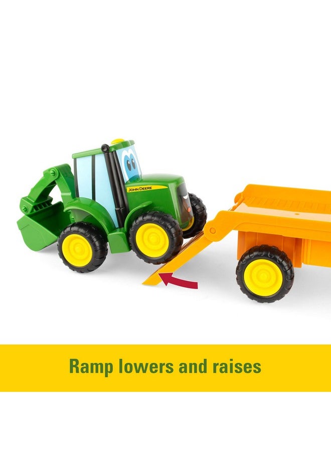 JOHN DEERE Lights & Sounds Farmin' Friends Hauling Set - Includes Toy Truck and Backhoe Tractor Toy Toys - Toddler Toys Ages 18 Months and Up