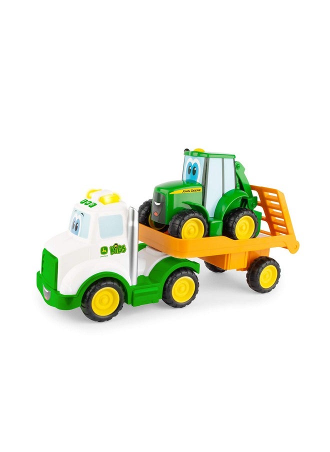 JOHN DEERE Lights & Sounds Farmin' Friends Hauling Set - Includes Toy Truck and Backhoe Tractor Toy Toys - Toddler Toys Ages 18 Months and Up