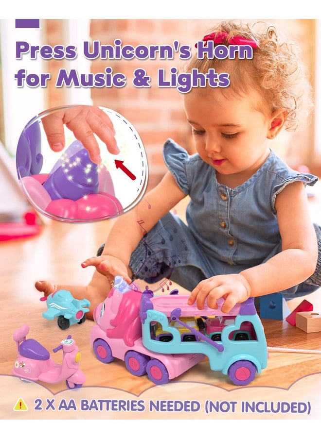 Lehoo Castle Toddler Girl Toys, 2 Year Old Girl Toys with Lights & Music, Toddler Toys 2-3, Unicorn Toys Girl Cars for Toddlers 1-3, Car Carrier Truck Toy, Gift for Girls