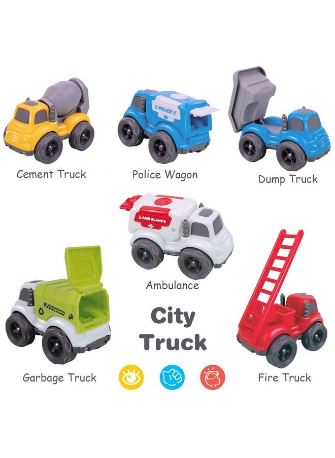 iPlay, iLearn 6PCS Friction Cars Toy Toddlers 1-3, Small Push Go Truck Kids Age 2-4, Mini Construction Vehicle Dump Garbage Fire Truck, Birthday Gifts Stocking Stuffer Cake Topper 12 18 Month Boy Girl