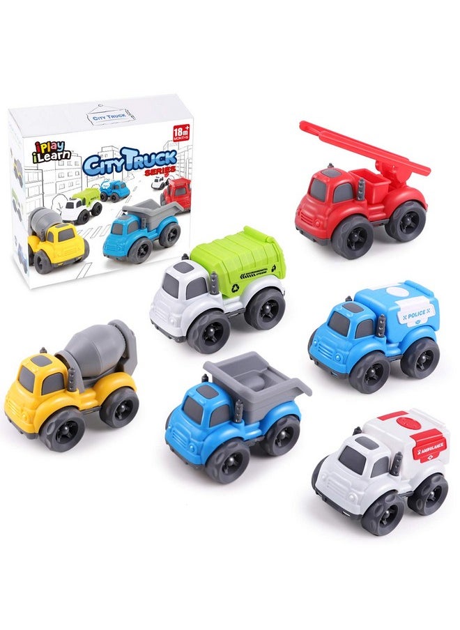 iPlay, iLearn 6PCS Friction Cars Toy Toddlers 1-3, Small Push Go Truck Kids Age 2-4, Mini Construction Vehicle Dump Garbage Fire Truck, Birthday Gifts Stocking Stuffer Cake Topper 12 18 Month Boy Girl