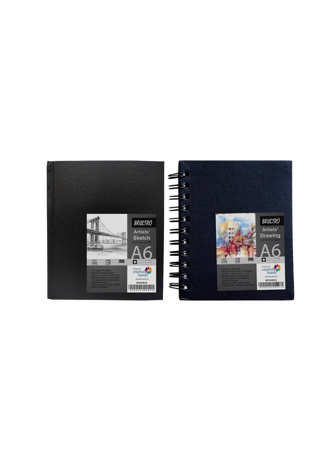 Brustro Artists Sketch Book A6 Size Stitched Bound 156 Pages 90 GSM, and Sketchbook A6 Size WIRO Bound, 116 Pages, 160 GSM (Acid Free)