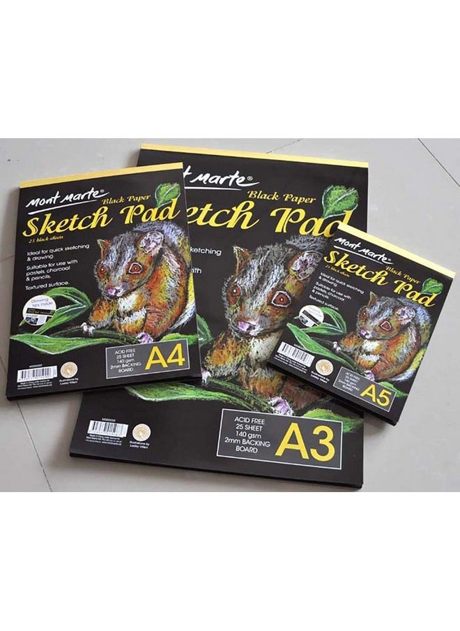 Mont Marte Black Paper Sketch Pad 25 Sheet 140gsm A4