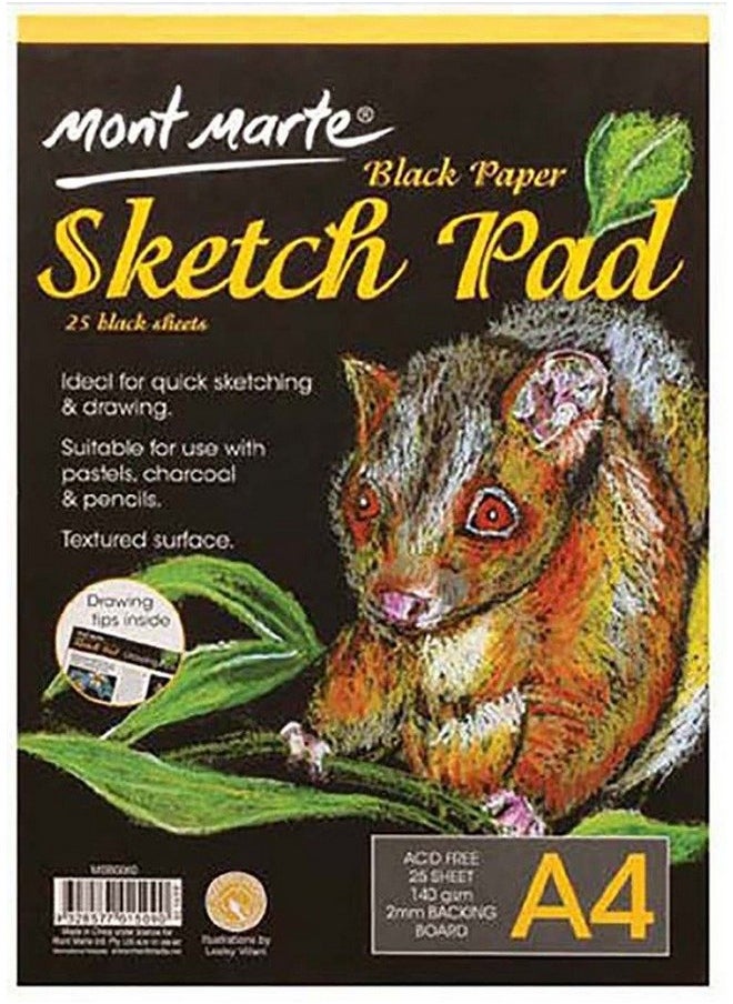 Mont Marte Black Paper Sketch Pad 25 Sheet 140gsm A4