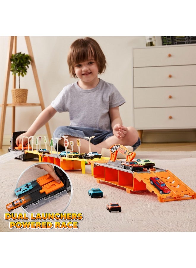 JOYIN Toy Truck for Kids,5-FT Race Track and 12 Die-Cast Metal Toy Cars, Racing Car with Lights & Sounds, Carrier Truck Toy Gift for 2 3 4 5 Years Old Boys and Girls