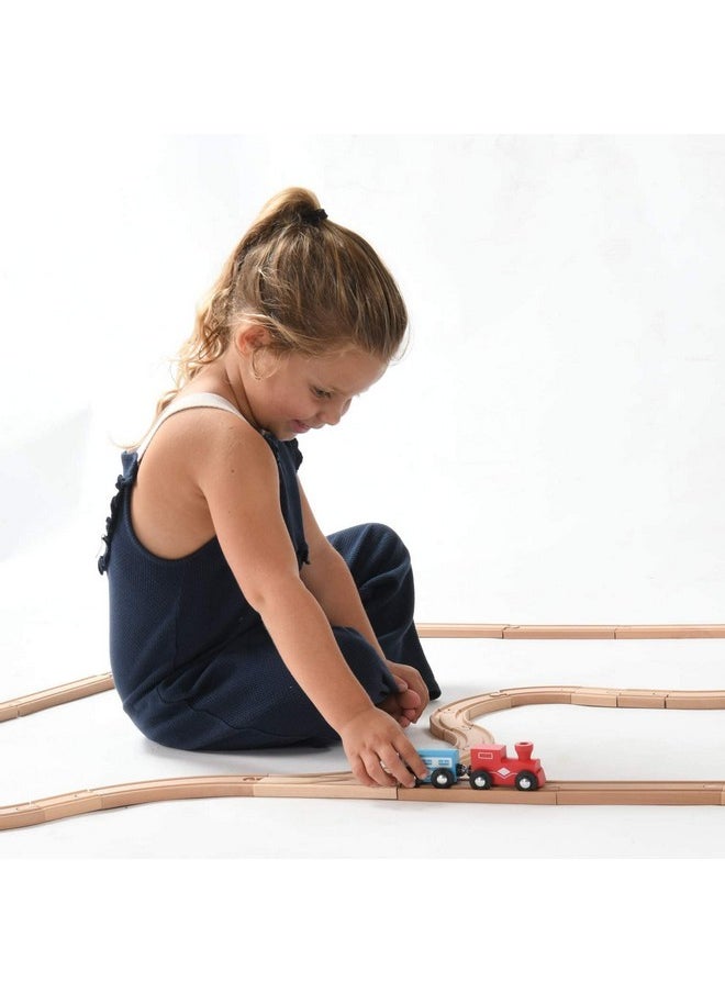 Play22 Wooden Train Tracks - 52 PCS + 2 Bonus Car Toy Trains - for Kids is Compatible with Thomas Wooden Railway Systems and All Major Brands - Original