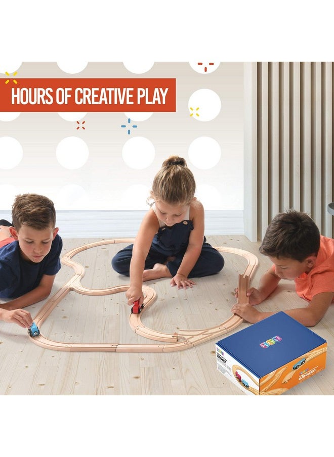Play22 Wooden Train Tracks - 52 PCS + 2 Bonus Car Toy Trains - for Kids is Compatible with Thomas Wooden Railway Systems and All Major Brands - Original