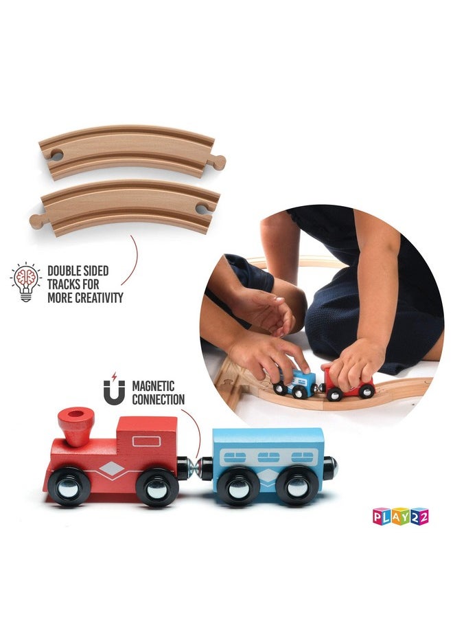 Play22 Wooden Train Tracks - 52 PCS + 2 Bonus Car Toy Trains - for Kids is Compatible with Thomas Wooden Railway Systems and All Major Brands - Original