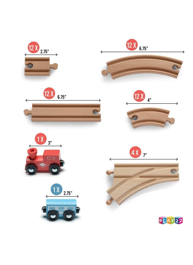 Play22 Wooden Train Tracks - 52 PCS + 2 Bonus Car Toy Trains - for Kids is Compatible with Thomas Wooden Railway Systems and All Major Brands - Original