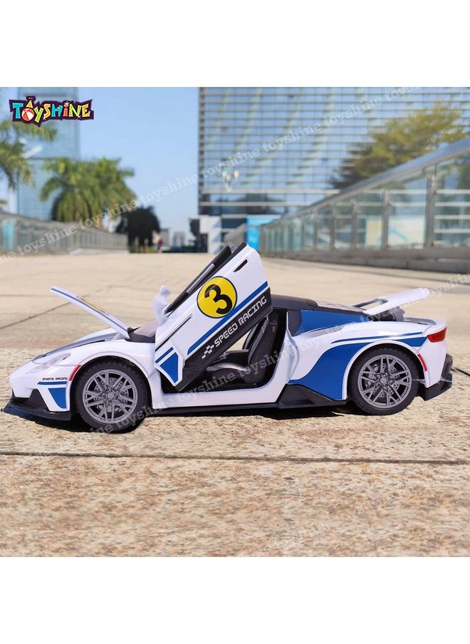 Toyshine 1:22 Sports Car Die Cast Scale Model Dsiplay Car with Opening Doors Music and Lights | Made of Metal Toy Vehicle for Kids, Adults, Collectors - White