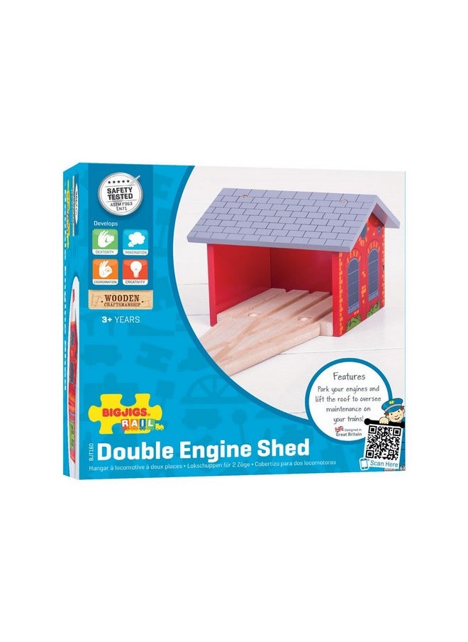 Bigjigs Rail, Double Engine Shed, Wooden Toys, Bigjigs Train Accessories, Wooden Train Shed, Train Toys, Wooden Shed, Wooden Toys for 3 4 5 Year Olds