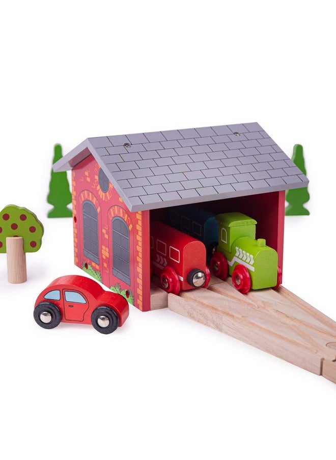 Bigjigs Rail, Double Engine Shed, Wooden Toys, Bigjigs Train Accessories, Wooden Train Shed, Train Toys, Wooden Shed, Wooden Toys for 3 4 5 Year Olds