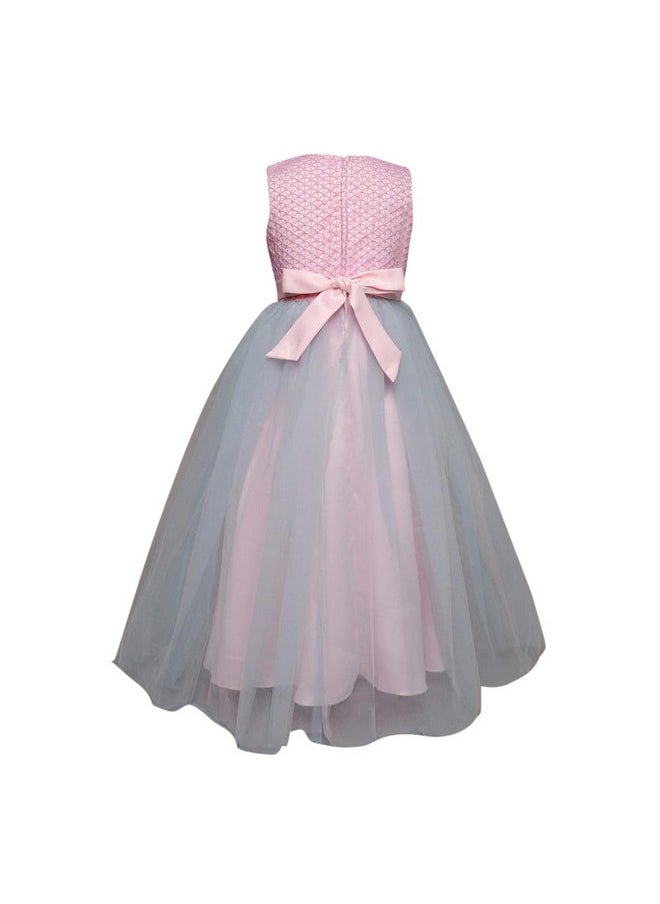Hopscotch Girls Floral Applique Sleeveless Gown In Pink Color for Ages 6-7 Years