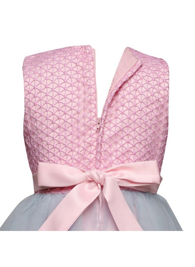Hopscotch Girls Floral Applique Sleeveless Gown In Pink Color for Ages 6-7 Years