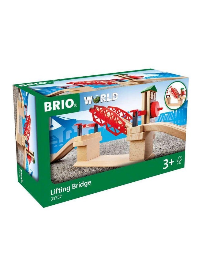 BRIO 33757 Lifting Bridge - Engaging Toy Train Accessory | Includes Wooden Track | Ideal for Kids Age 3 and Up | FSC Certified Wood - Red