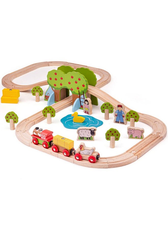 Bigjigs Rail, Farm Animals Wooden Train Set, Wooden Toys, 44 Piece Train Set, Wooden Train Track, Farm Toys, Wooden Toys for 3 Year Olds, Farm Set